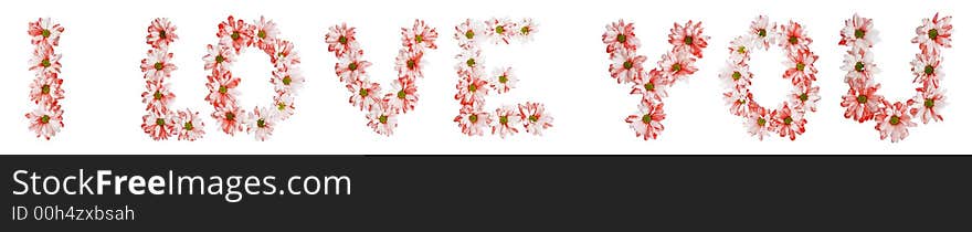 Text made from flower heads isolated on white. Full clipping path included. Text made from flower heads isolated on white. Full clipping path included.