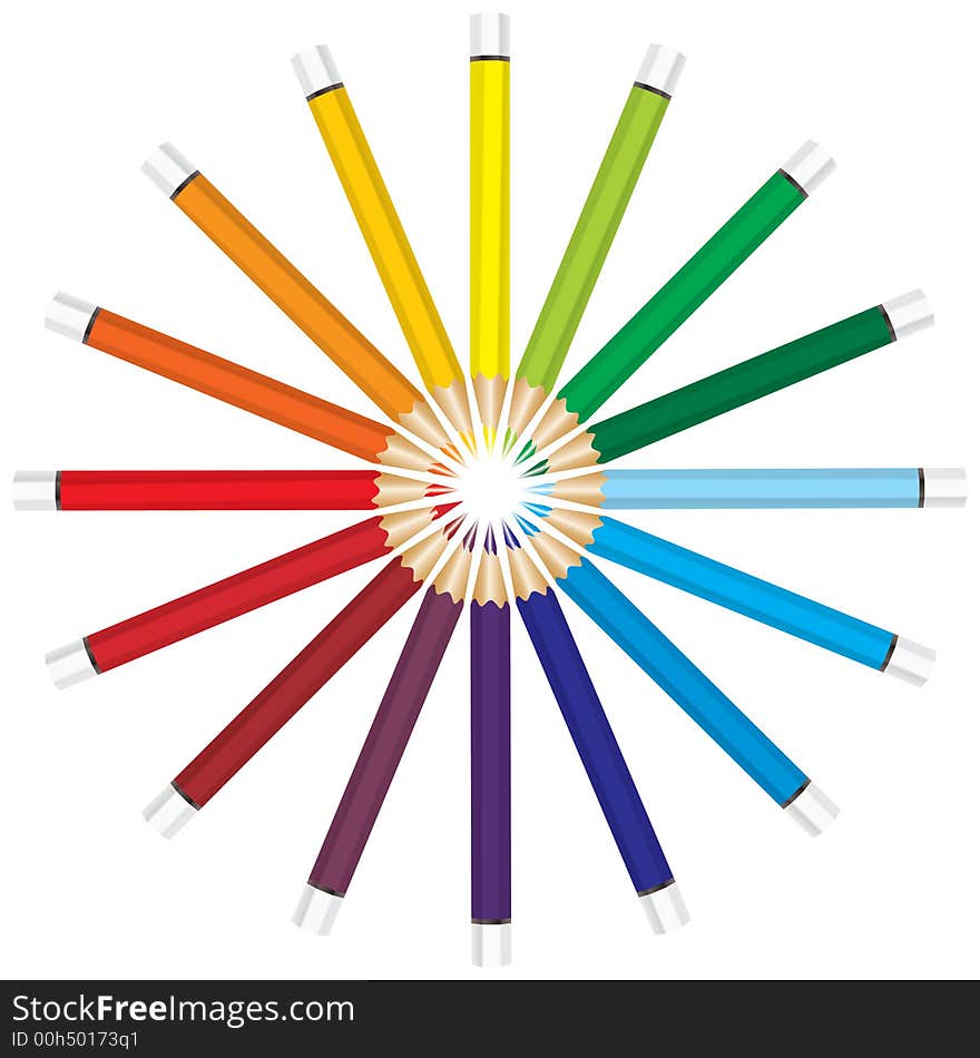 A stack of colored pencils on white background. A stack of colored pencils on white background