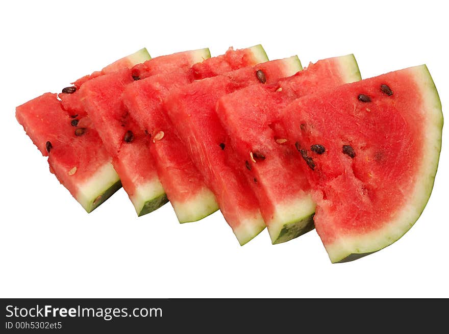 Fresh watermelon peaces isolated over white background. Fresh watermelon peaces isolated over white background