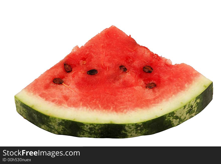 Fresh and juicy watermelon piece isolated over white background. Fresh and juicy watermelon piece isolated over white background