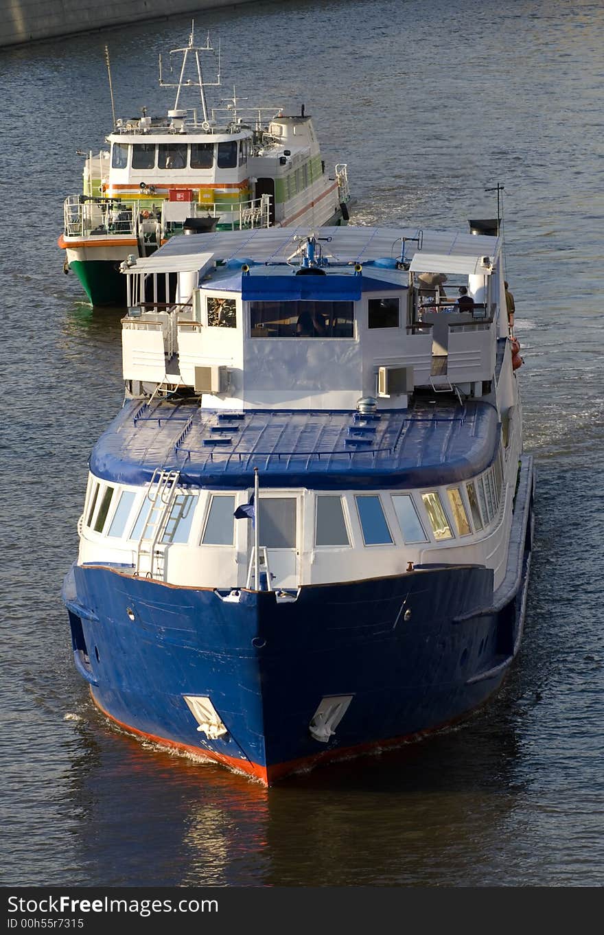 Boats on Moskva River close-up. Boats on Moskva River close-up