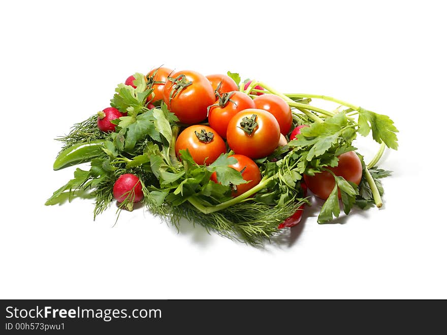 Different fresh tasty vegetables isolated on white background