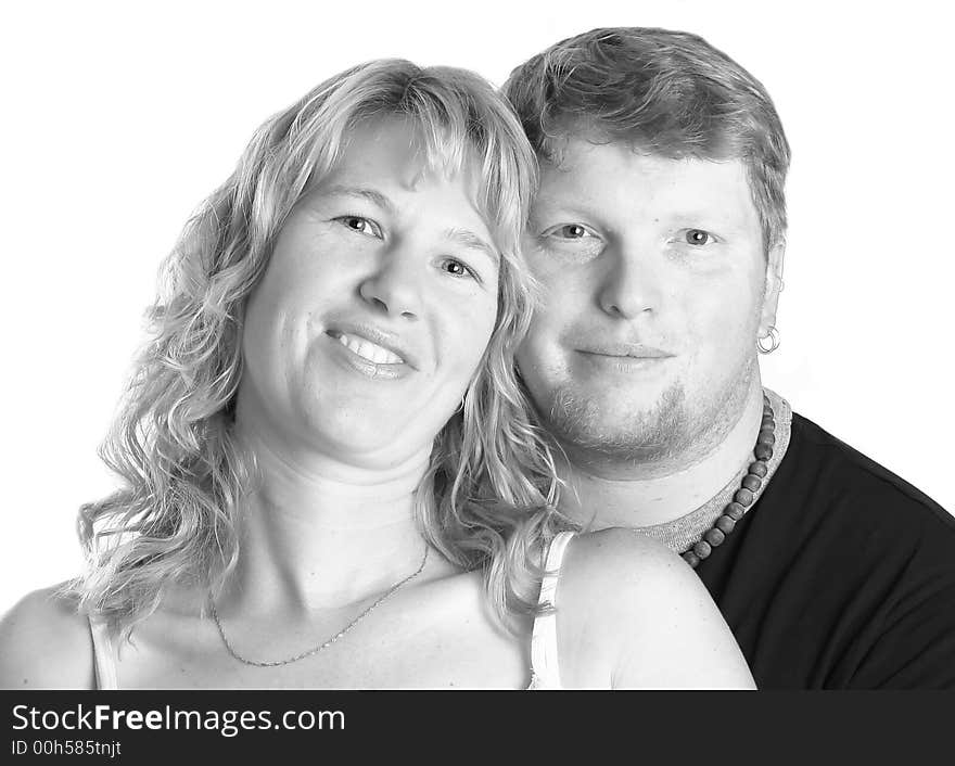 Happy couple on a white background.