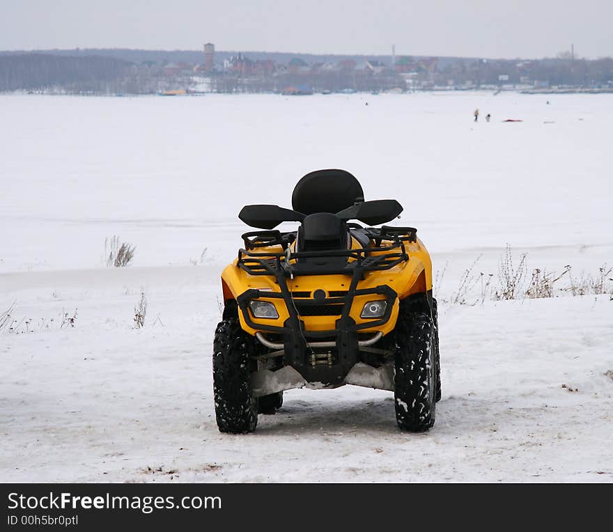 cross-country vehicle in the winter on a snow floor. cross-country vehicle in the winter on a snow floor.