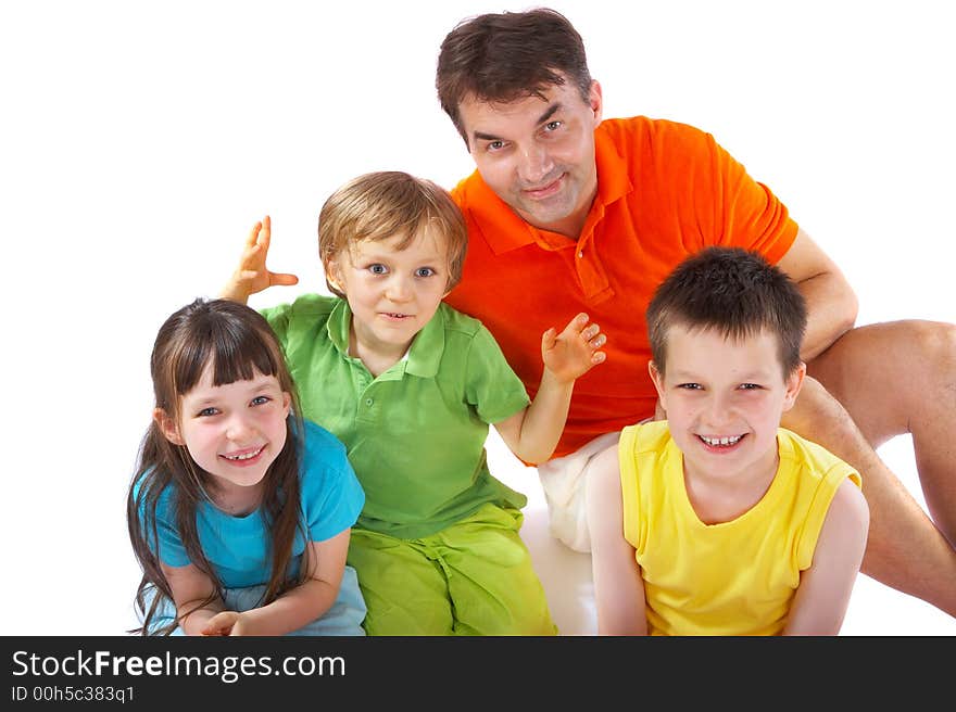 Happy portrait of uncle with his nephews and niece. Happy portrait of uncle with his nephews and niece