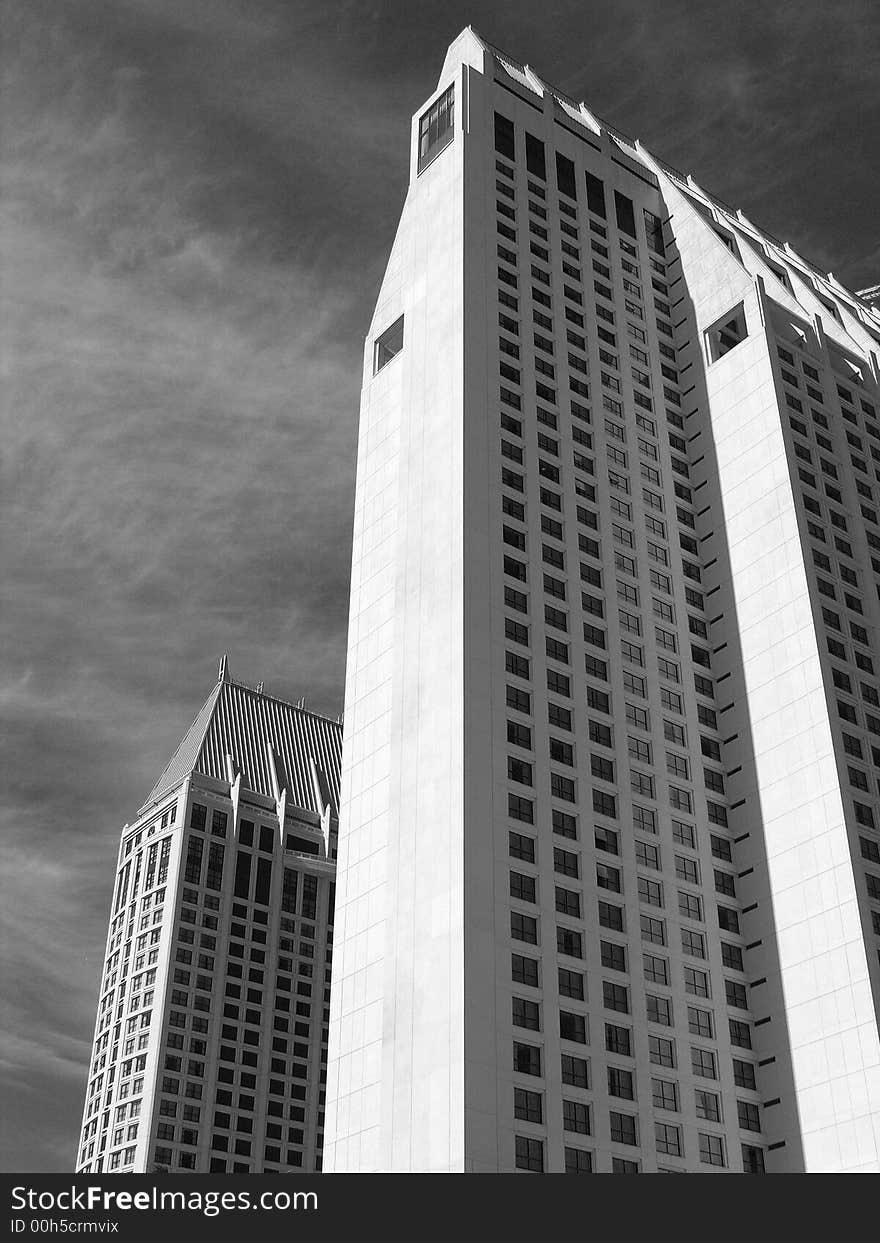 San Diego skyscrapers with a background of a sky. San Diego skyscrapers with a background of a sky.