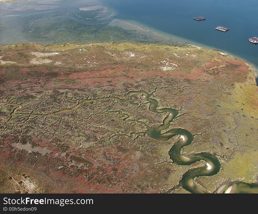 Aerial view of a pattern of a low tide. Aerial view of a pattern of a low tide