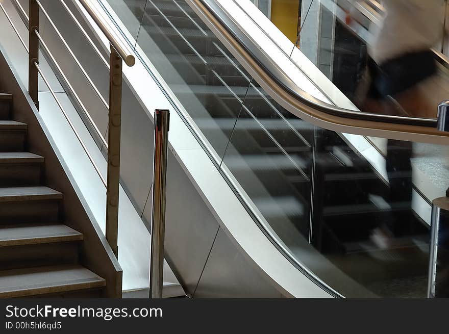 Ascending escalator in a public transport area