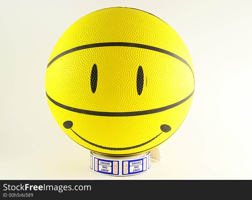 Photo of yellow ball with smily face. Photo of yellow ball with smily face