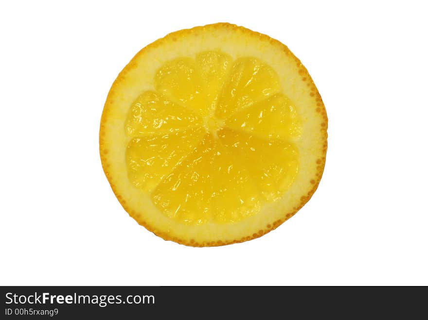 Isolated slice juicy orange close up shoot. Isolated slice juicy orange close up shoot