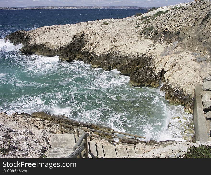 The White Calanque (rocky inlet) in Marseilles, France. The White Calanque (rocky inlet) in Marseilles, France