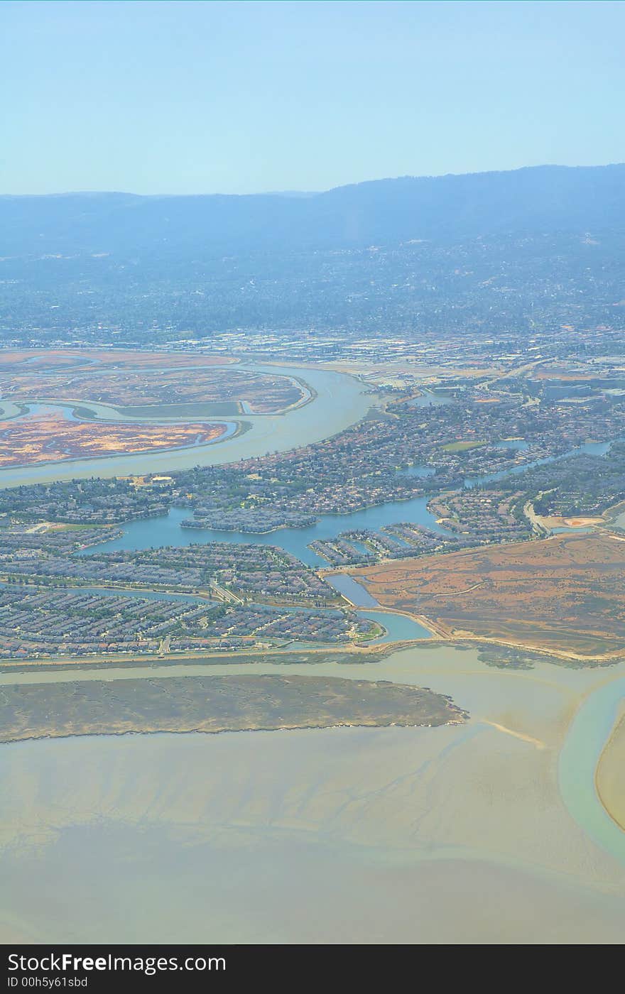 Aerial view onto San Francisco's coast. Aerial view onto San Francisco's coast