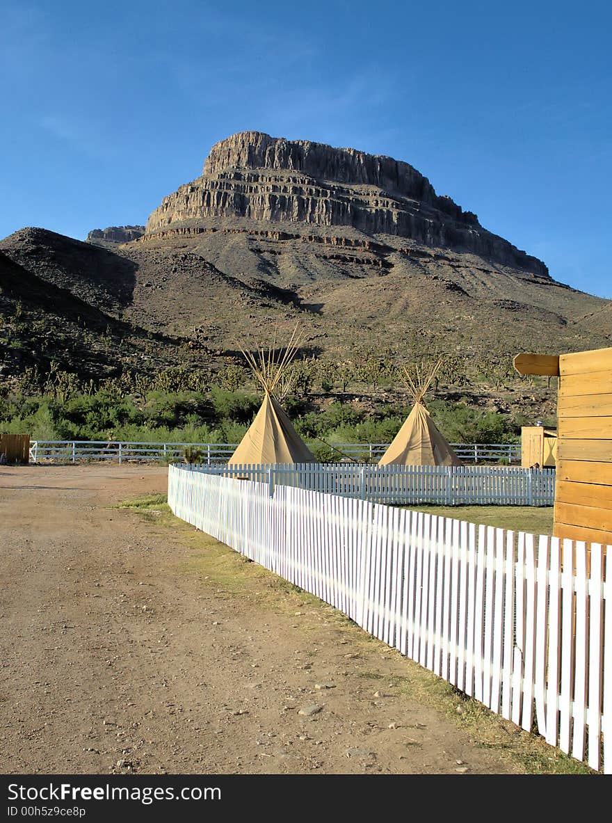 Tee Pees in front of a sacred mountain in Arizona