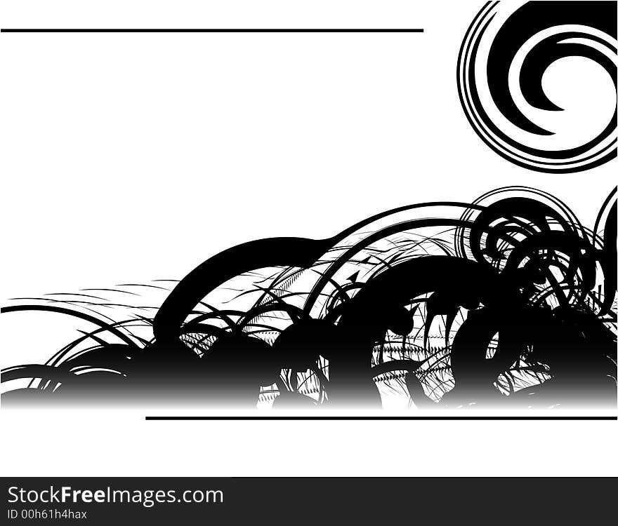 Black wavy spiral pattern on white background. Black wavy spiral pattern on white background