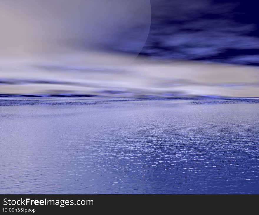 Large moon rising over water. Large moon rising over water