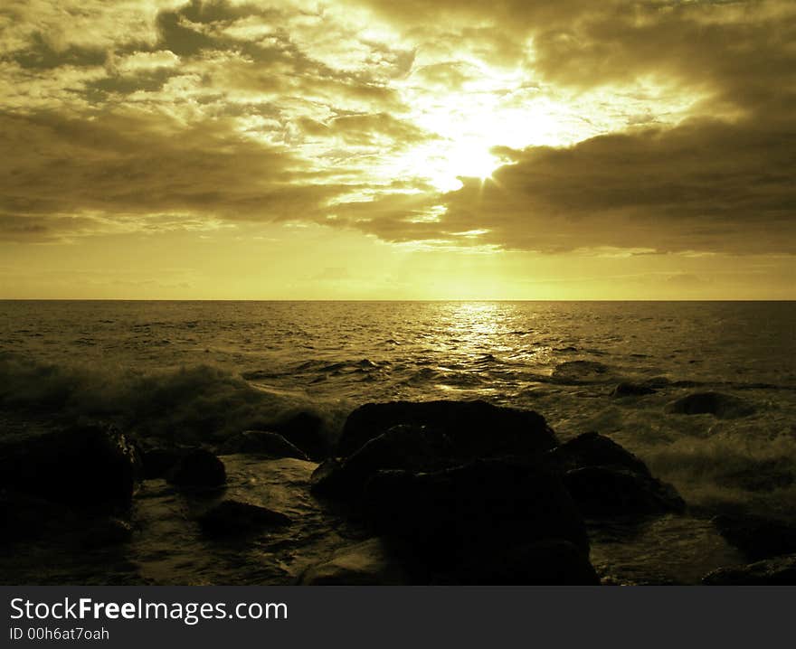 Beautiful view of evening sunset over ocean waters