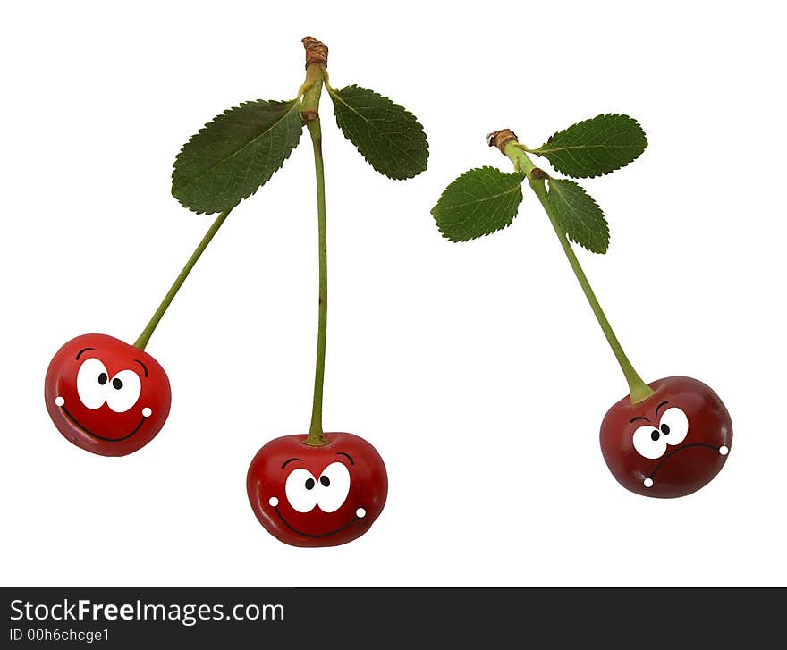 Funny cherry isolated on white background