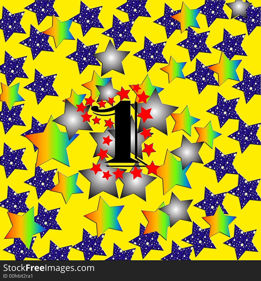 Graphic illustration of the number one with a lot of stars