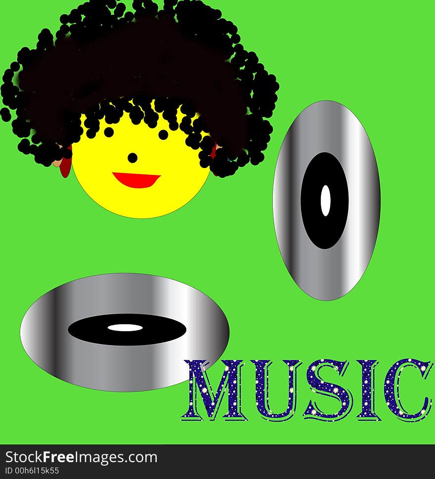 Graphical illustration of CD and music with green background