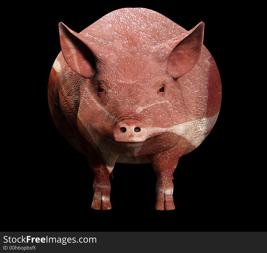 An image of a pig with a sliced bacon overlay texture on the pig. An image of a pig with a sliced bacon overlay texture on the pig.