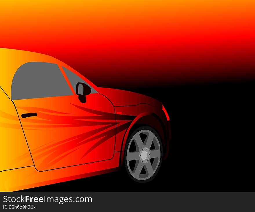 Car illustration with flame on side