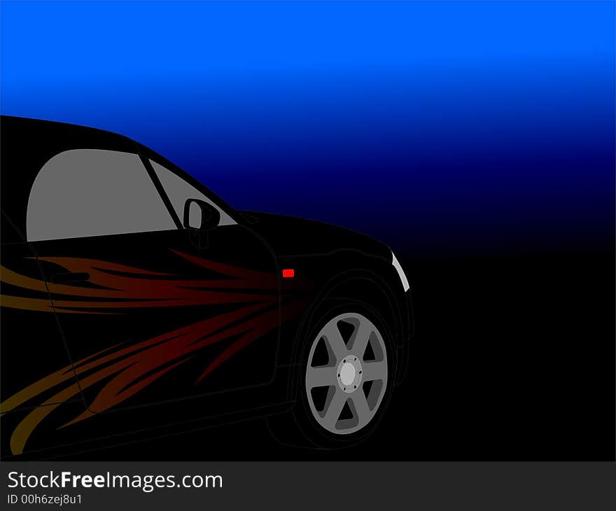 Car illustration with flame on side