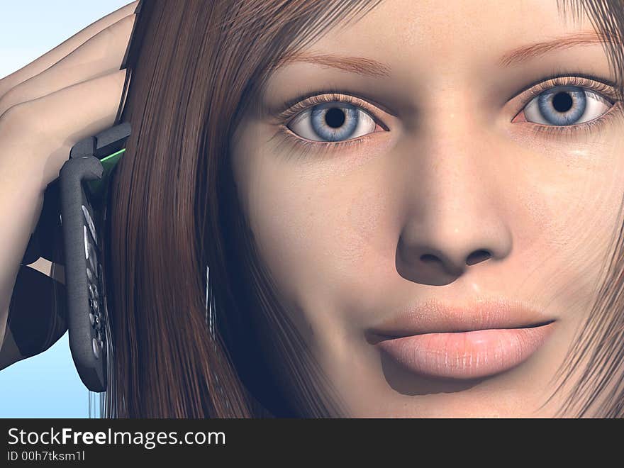 3D render of a womans on the cell phone