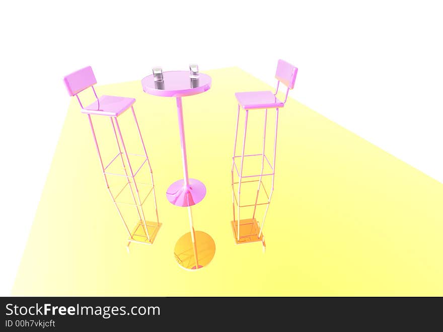 3D render of chairs and table