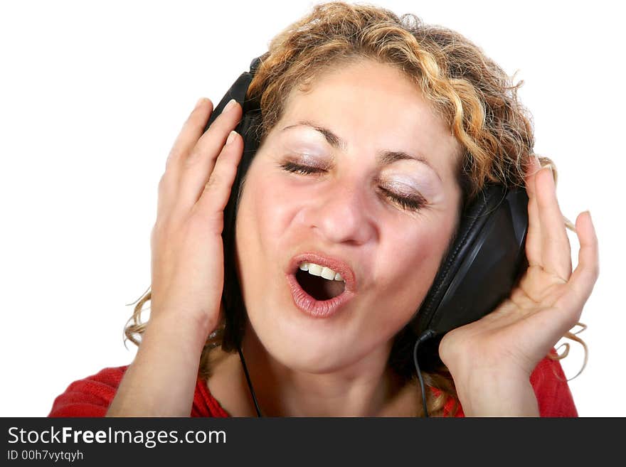 Digital photo of a woman listening music.