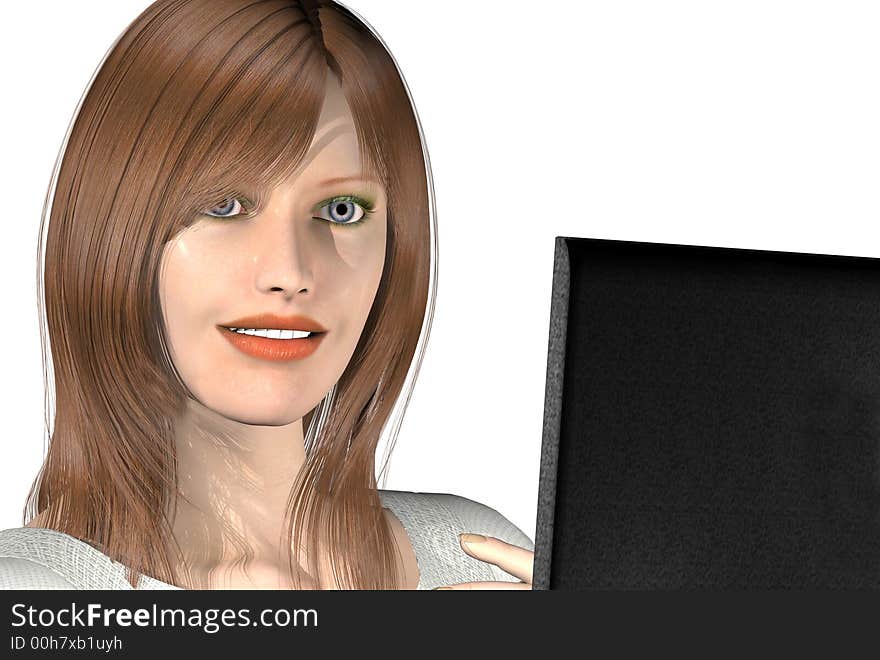 3D render of a womans on a laptop