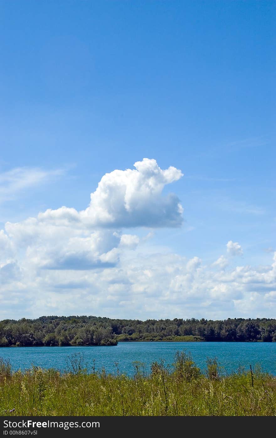 Colorful cloudscape and lake