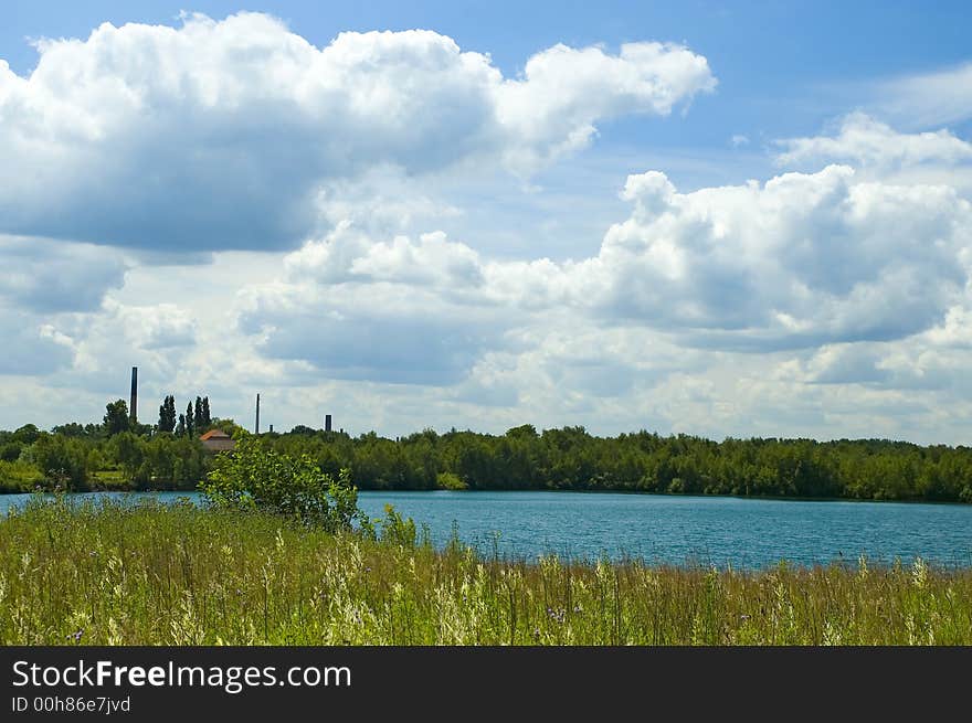 Colorful cloudscape and lake