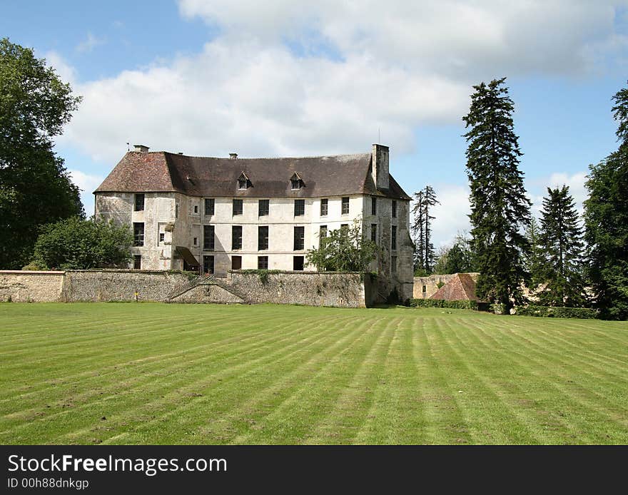 A Chateau in Normandy France with Park and Lawn to the front. A Chateau in Normandy France with Park and Lawn to the front