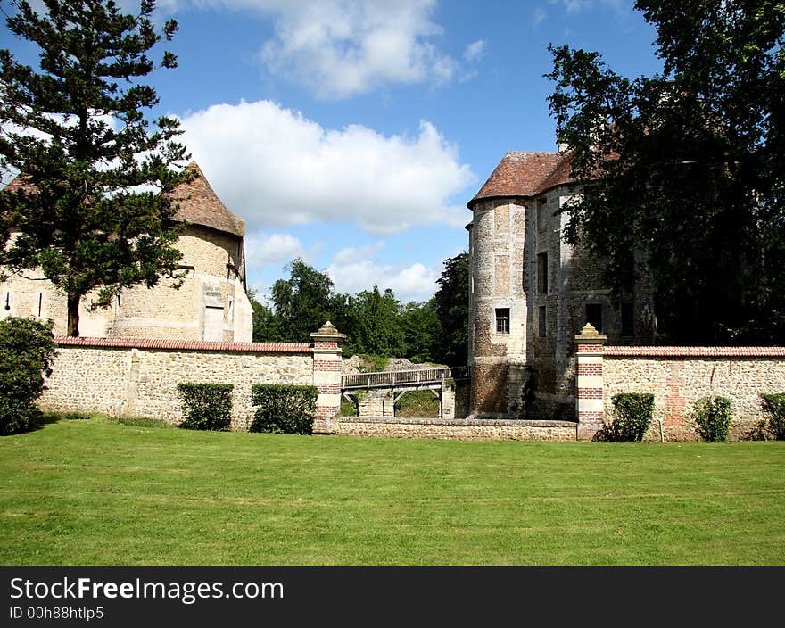 Drawbridge entrance to a Fortified Chateau in Normandy, France. Drawbridge entrance to a Fortified Chateau in Normandy, France