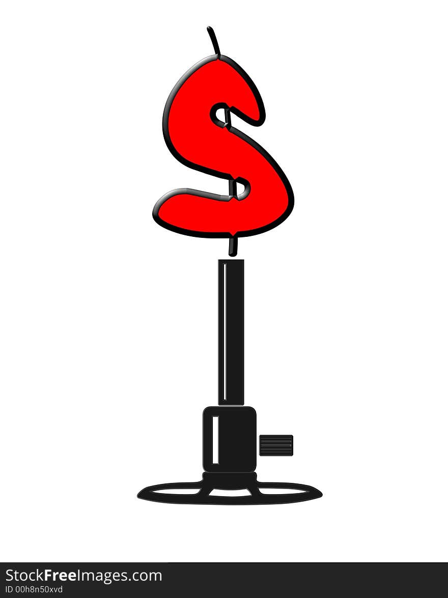 Bunsen burner with dollar sign instead of flame. Bunsen burner with dollar sign instead of flame