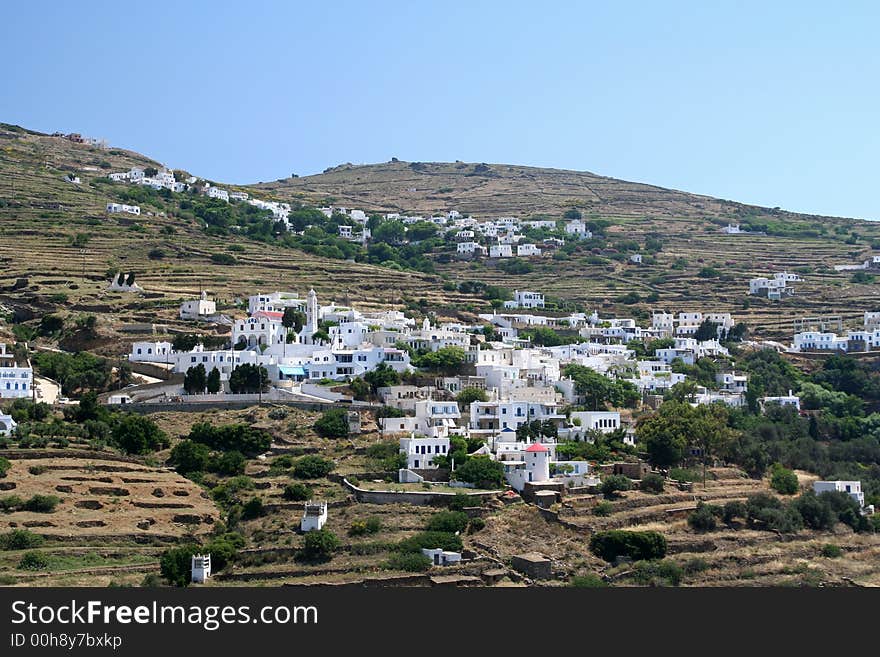 The villages of Triantaros and Dio Choria on the island of Tinos in Greece. The villages of Triantaros and Dio Choria on the island of Tinos in Greece