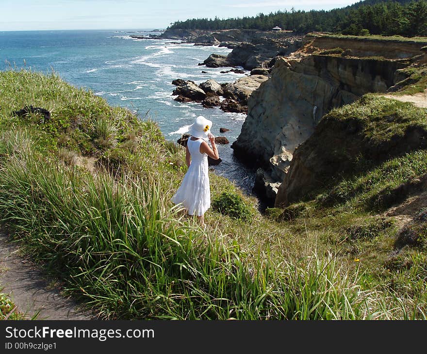 Morning at the Ocean, a long vista, watching the waves breaking on the rocks. Morning at the Ocean, a long vista, watching the waves breaking on the rocks