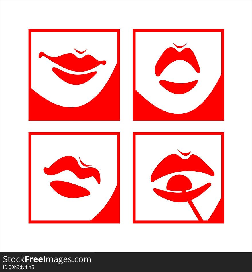 Symbols of female lips in different emotions.