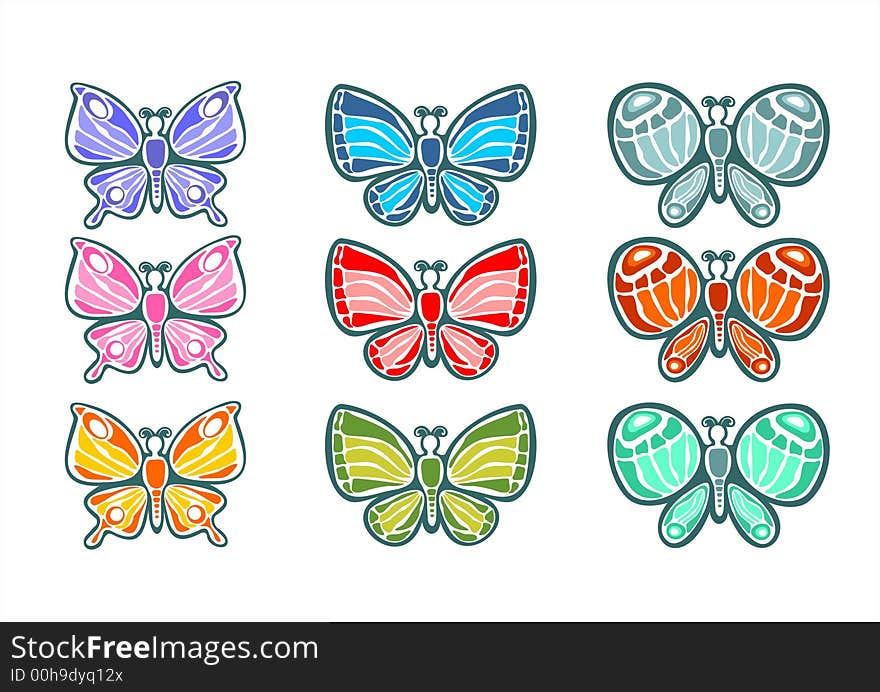 Nine butterflies