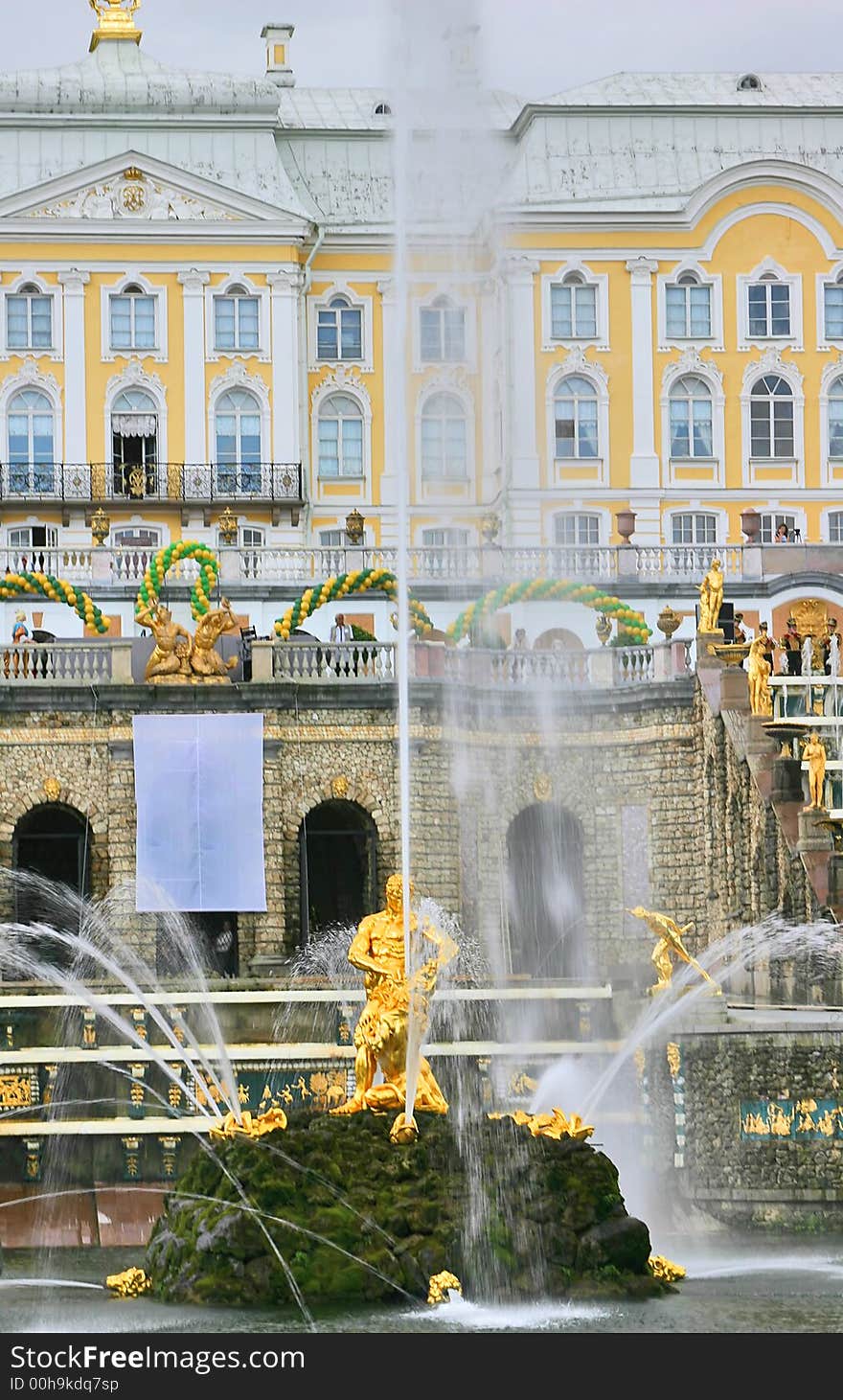 Large gold fountain in Petergof near Petersburg. Large gold fountain in Petergof near Petersburg