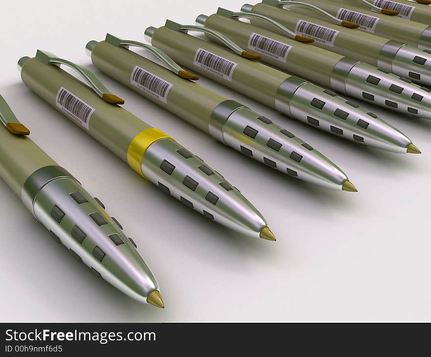 3d image of pens. White background. 3d image of pens. White background.