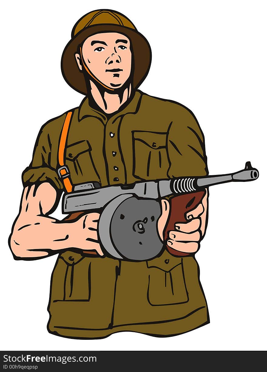 World War II soldier with a thompson submachine gun. World War II soldier with a thompson submachine gun