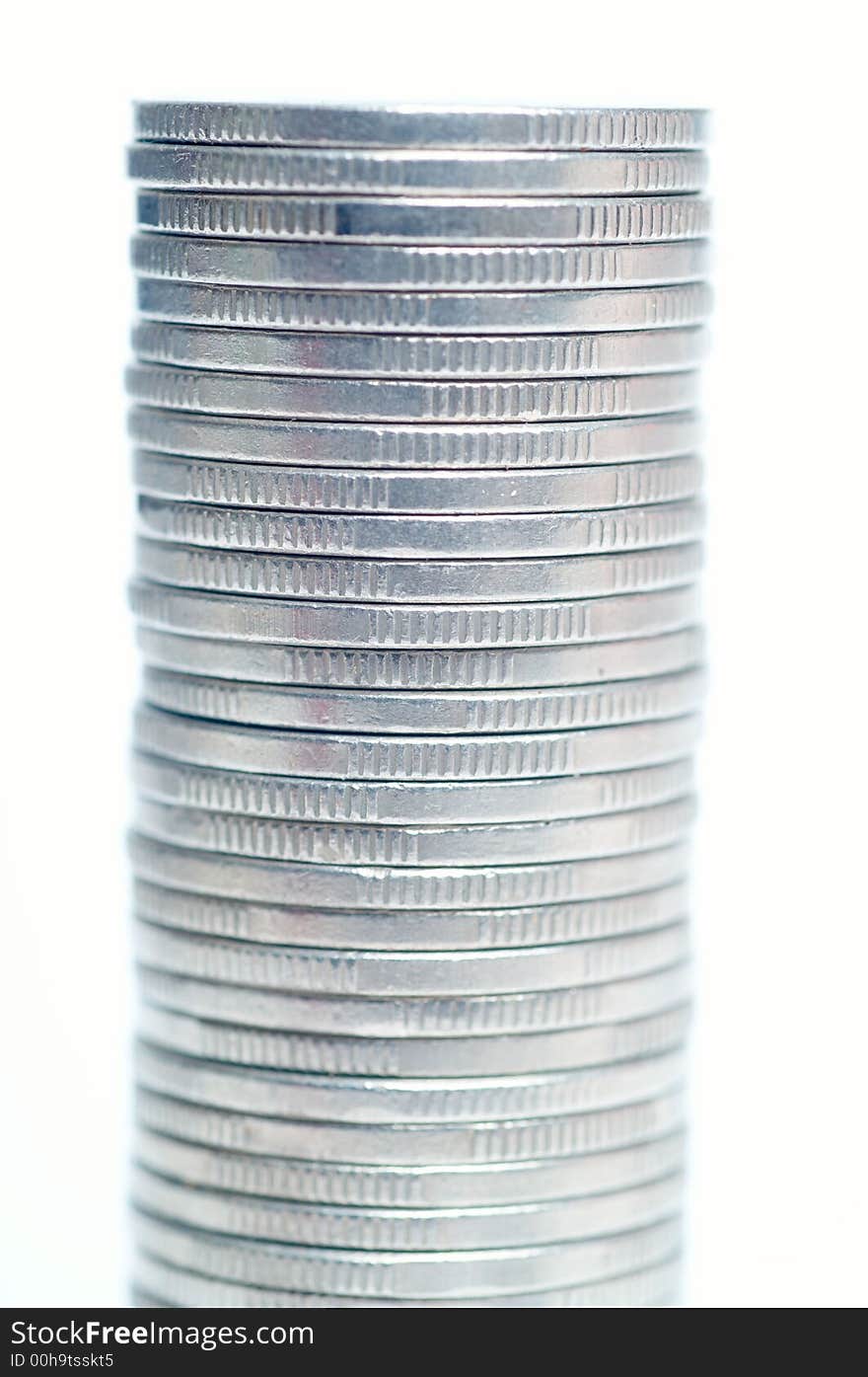 One stack of silver coins. One stack of silver coins