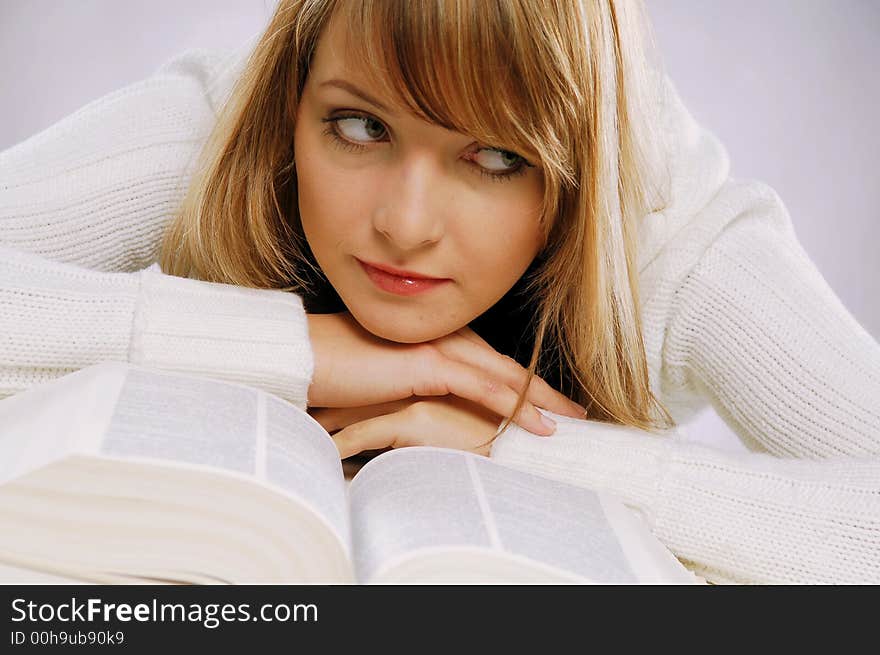 Portrait of woman with book. Portrait of woman with book