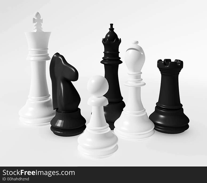 Chess of black and white color on a white background