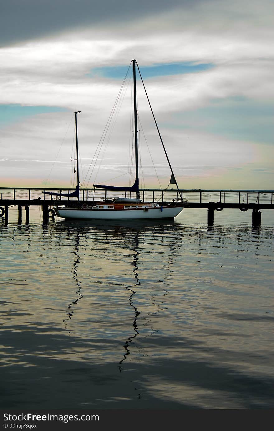 Seascape with yachts and colorful sky. Seascape with yachts and colorful sky