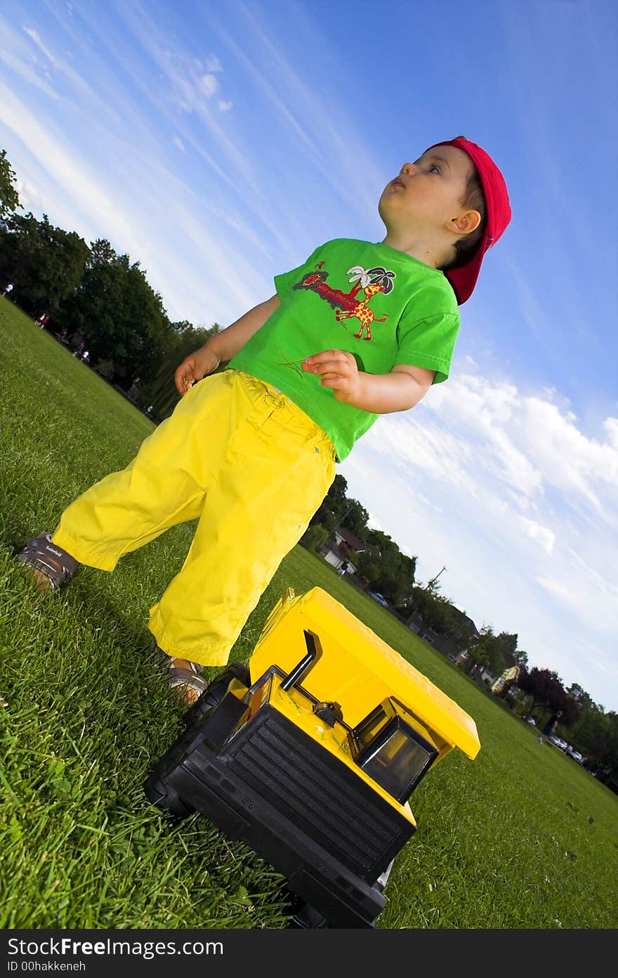 Child playing with truck