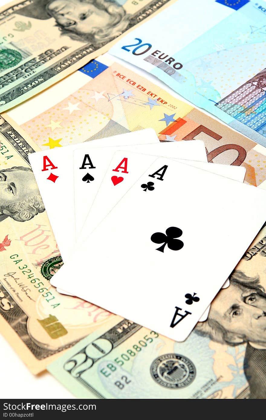 Playing cards prize of money in a casino. Playing cards prize of money in a casino