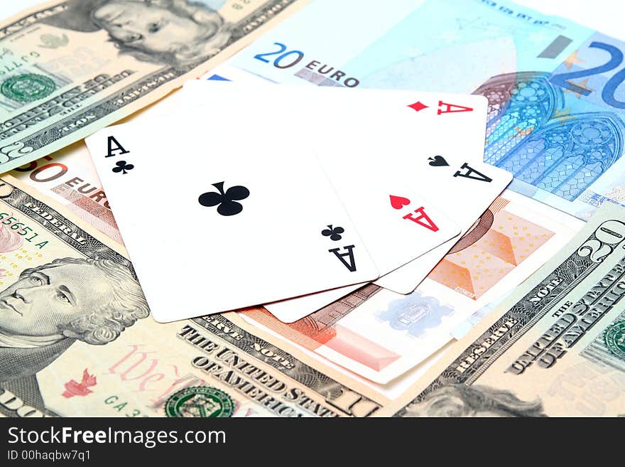 Playing cards prize of money in a casino. Playing cards prize of money in a casino