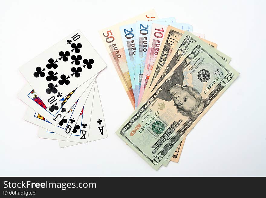 Playing cards prize of money in a casino. Playing cards prize of money in a casino